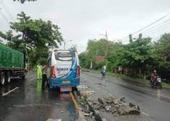 Diduga Ban Selip Sehabis Hujan, Elf Berpenumpang 19 Wisatawan Terguling di Jalan Yogya-Wates » Warga Berita