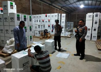 Pastikan Keamanan, Patroli Polsek Ketanggungan Sambang Gudang logistik