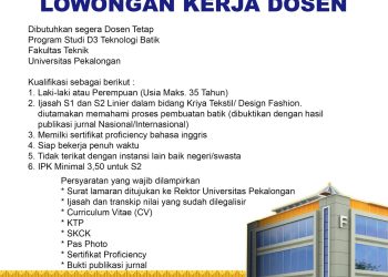 Lowongan Kerja Dosen Teknologi Batik Unikal