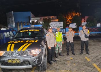 Bersinergi, Polsek Tonjong Dan Koramil Laksanakan Patroli Malam Minggu